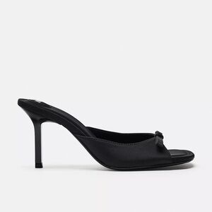 Zara Black Bow Square Toe Kitten Heel